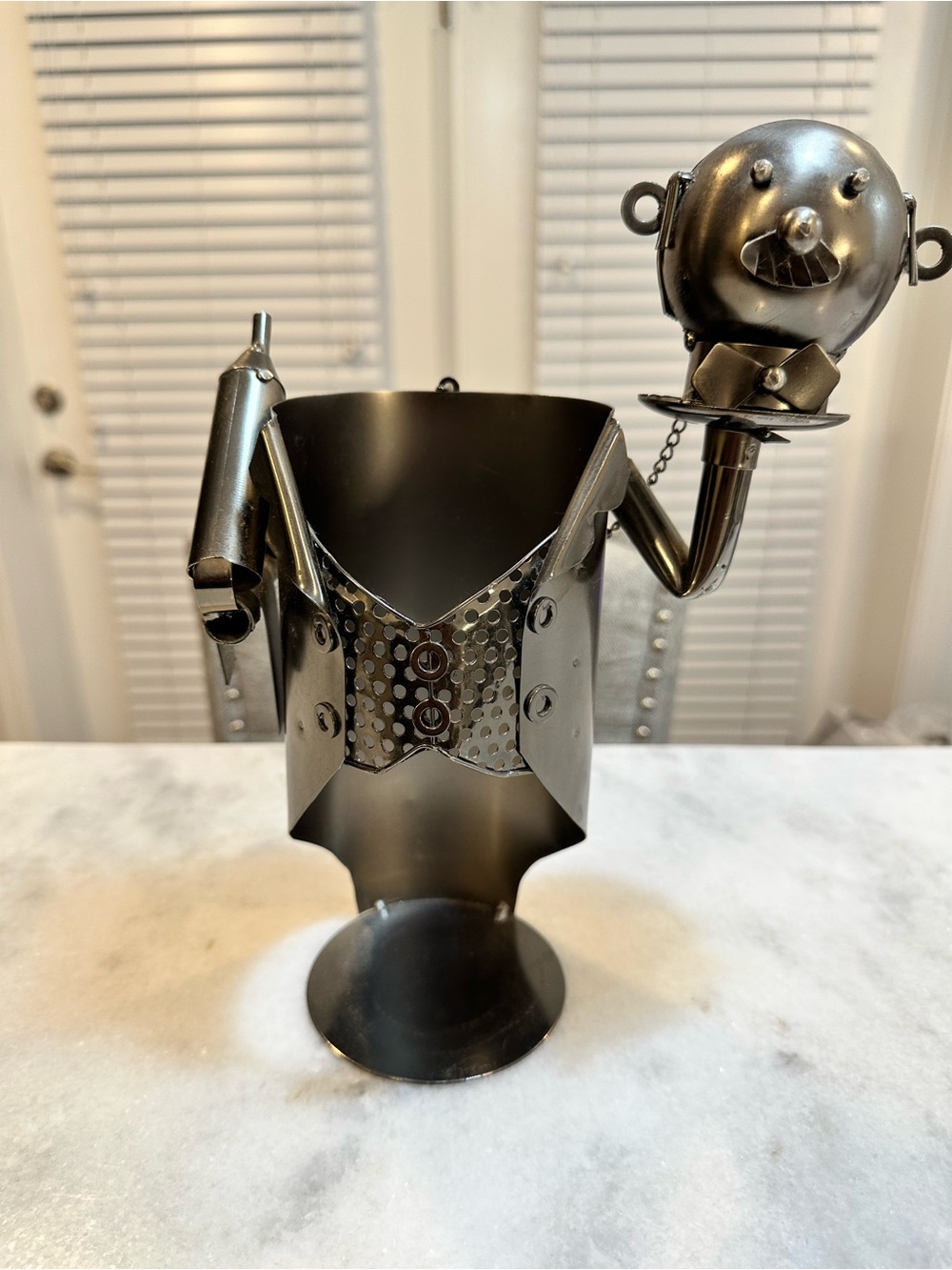 Metal Butler Sculpture Wine Bottle Display Holder